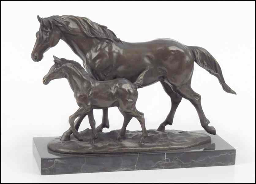 Appraisal: PATINATED BRONZE OF HORSES IN STRIDE Raised on a ''