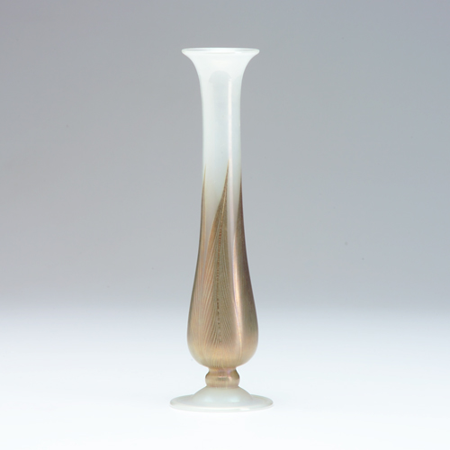 Appraisal: L C TIFFANY Favrile glass bud vase with gold feathers