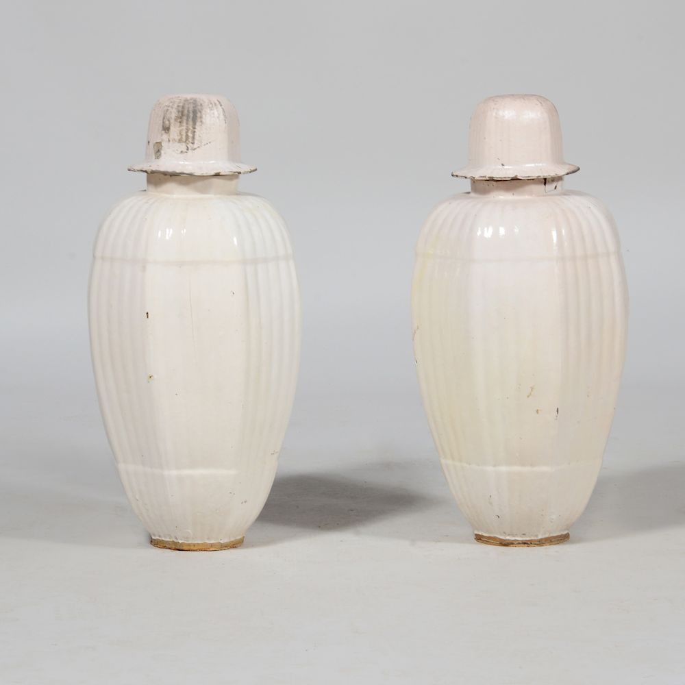 Appraisal: Pair of White Glazed Pottery Jars and Covers x in