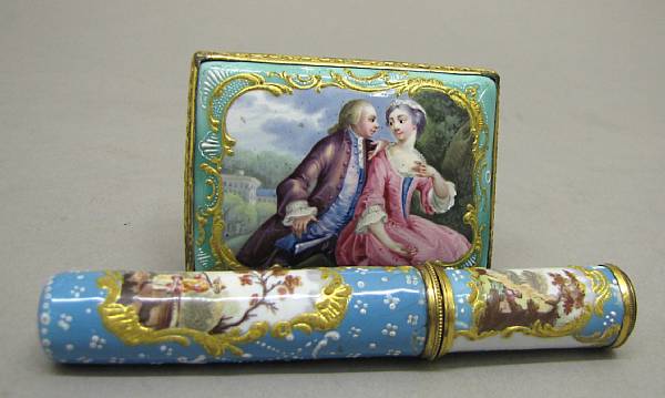 Appraisal: An English enamel and gilt metal snuff box and an