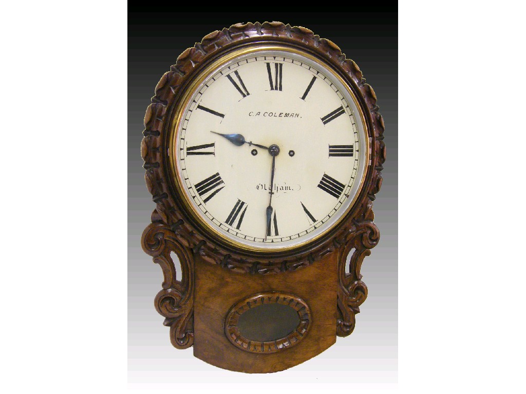 Appraisal: Good walnut double fusee drop dial wall clock signed C