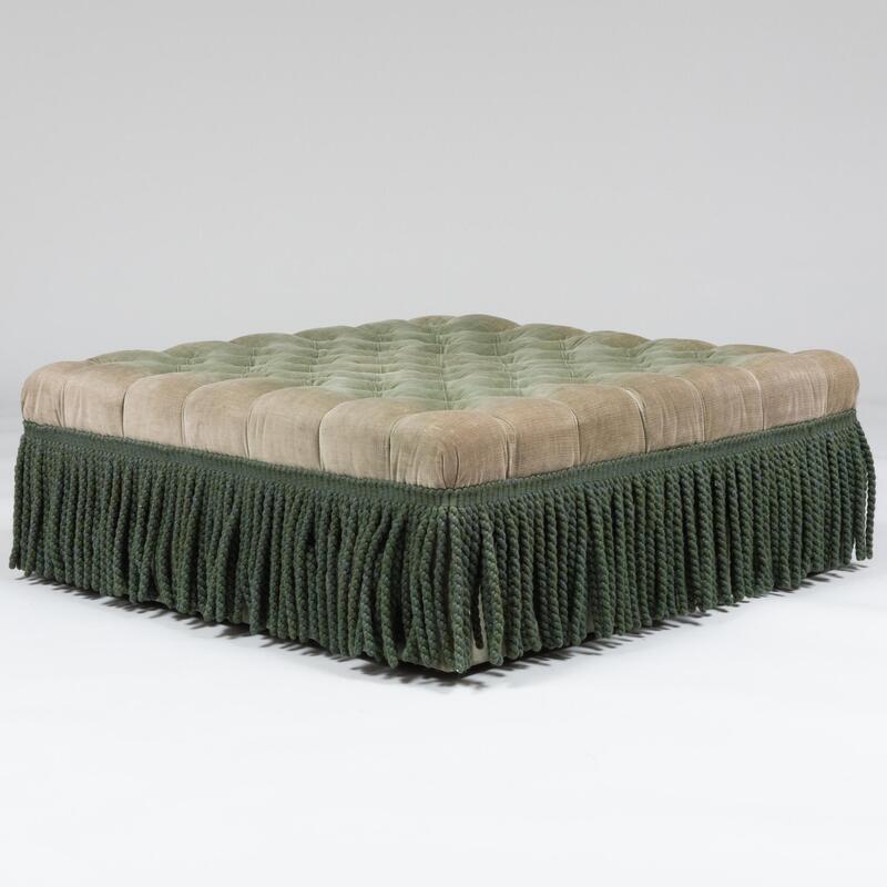 Appraisal: Harty and Williams Green Velvet Tufted Upholstered Ottoman With a