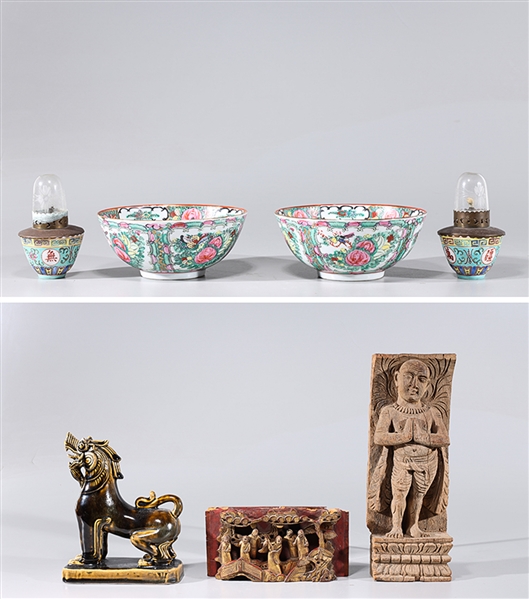 Appraisal: Large group of various Asian objects including Indian wood figure