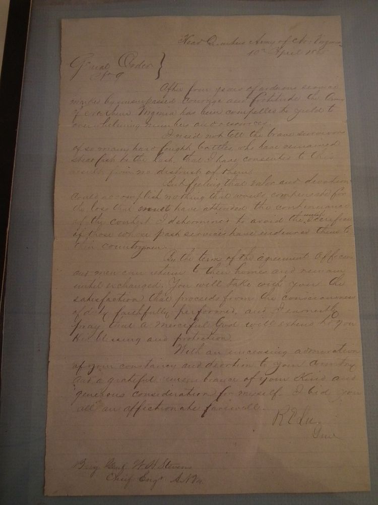 Appraisal: ROBERT E LEE LETTER Old facsimile letter General Orders signed