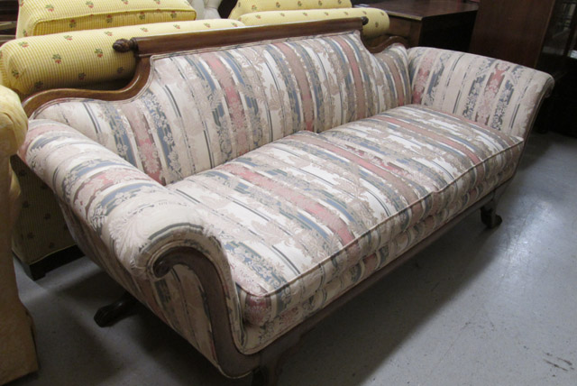 Appraisal: FEDERAL STYLE MAHOGANY SCROLL-ARM SOFA American mid- th century with