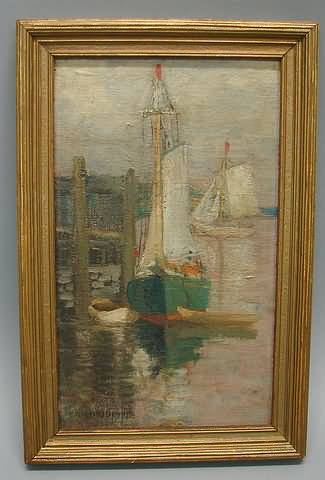 Appraisal: Harbor scene oil on board x SLL Artist American -