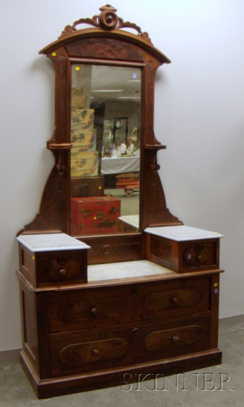 Appraisal: Victorian Eastlake-type Marble-top Carved Walnut Mirrored Dresser