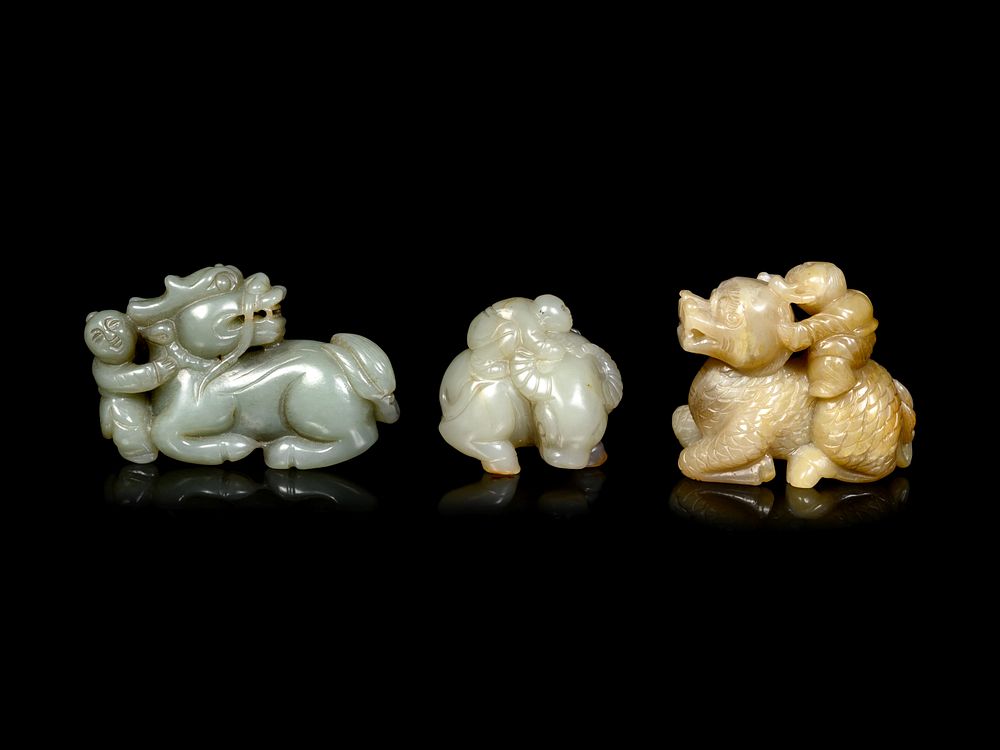 Appraisal: Three Chinese Celadon Jade Figures of Boys Three Chinese Celadon