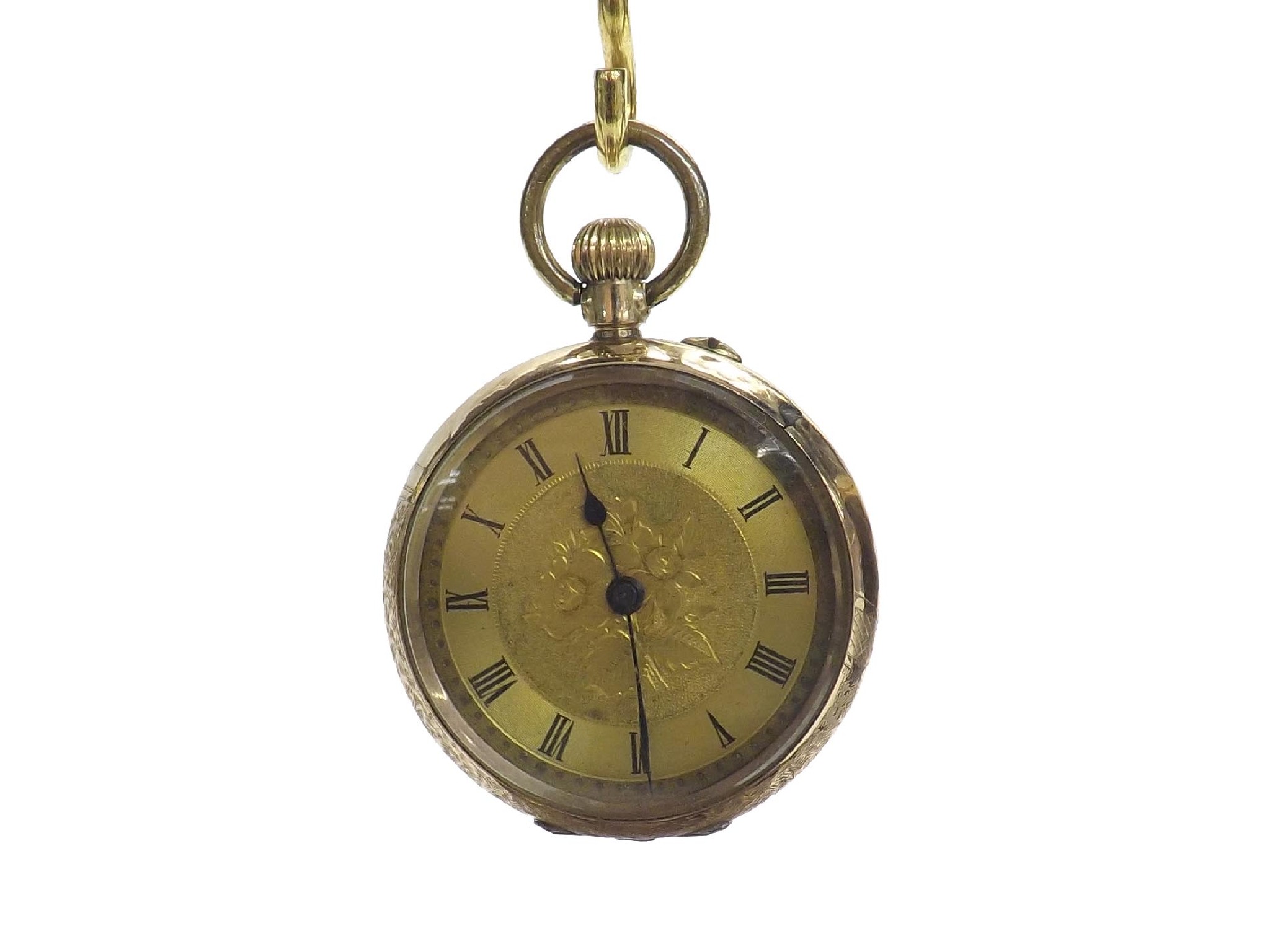 Appraisal: Continental k cylinder engraved pocket watch with gilt dial gm