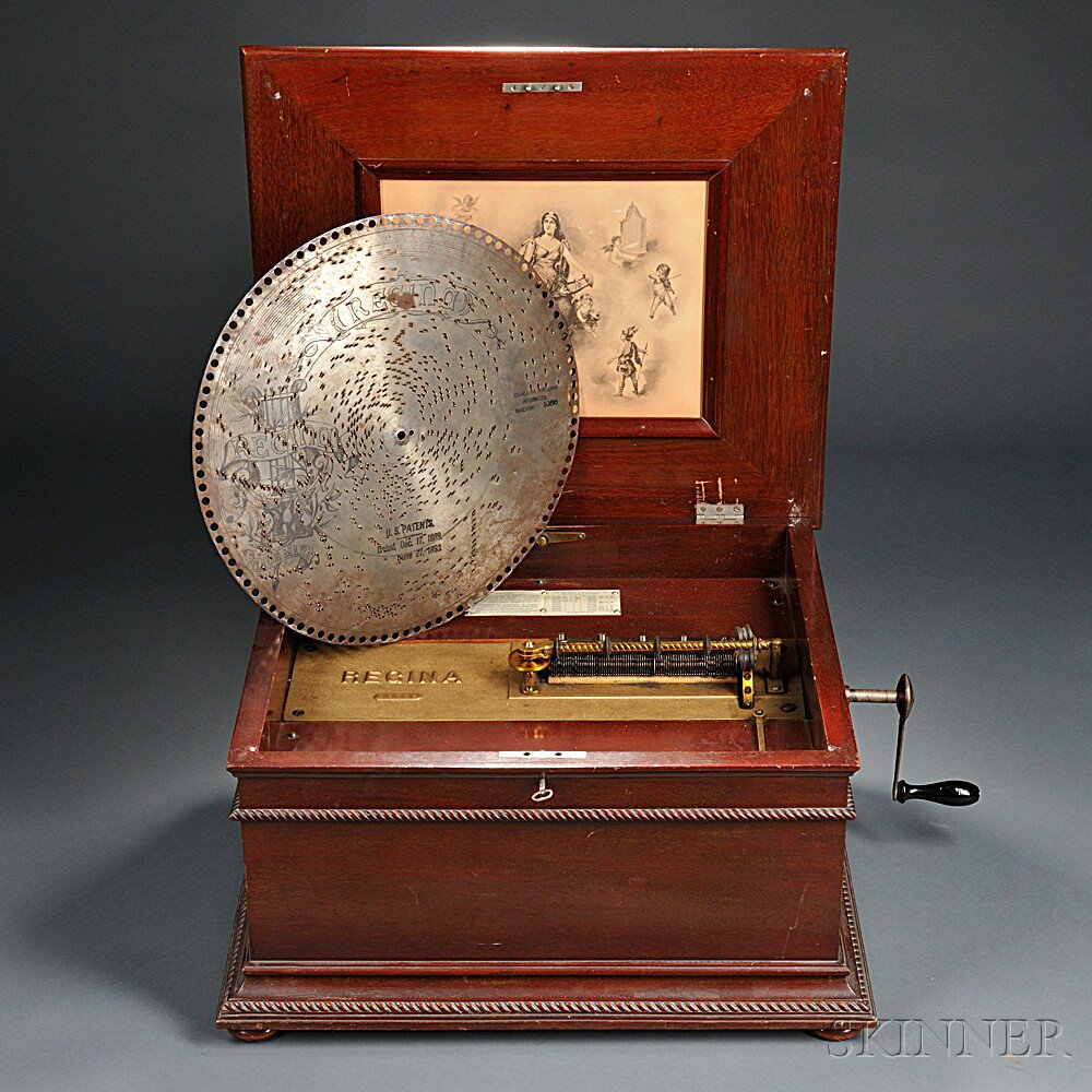 Appraisal: Regina -inch Mahogany Disc Musical Box No with brass bedplate