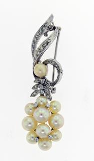 Appraisal: k white gold diamond and pearl pin pendant k white