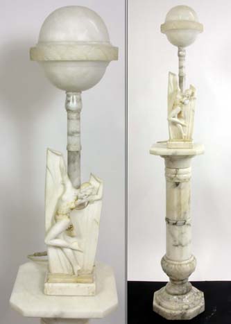 Appraisal: MARBLE AND ALABASTER FIGURAL LAMP AND PEDESTAL Giuseppe Bessi Italian