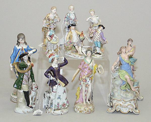 Appraisal: An assembled group of twelve Continental porcelain figures late th