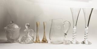 Appraisal: Pcs of Glass Consisting of Cut Glass Pitcher Bud Vases