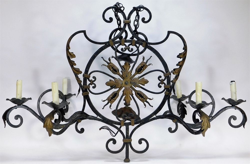 Appraisal: French Six Light Wrought Iron Chandelier French Early th Century