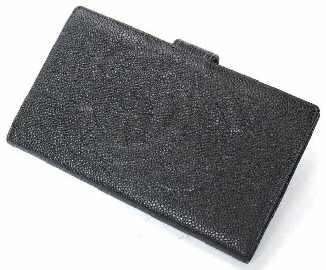 Appraisal: Chanel French purse wallet in black Caviar leather with CC