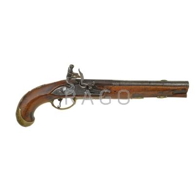 Appraisal: CONTINENTAL FLINTLOCK PISTOL Oak stock engraved brass mounting th th