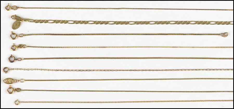 Appraisal: COLLECTION OF GOLD Comprised of eight karat gold chains grams