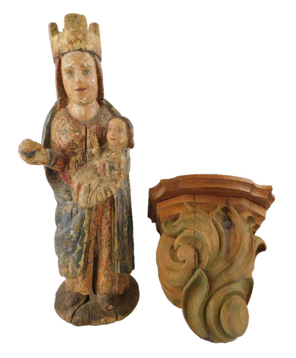 Appraisal: Virgin and Child wood sculpture possibly Spanish medieval with carved