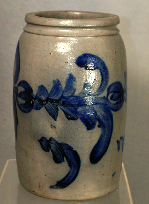 Appraisal: Blue decorated stoneware jar good all around decoration tall no