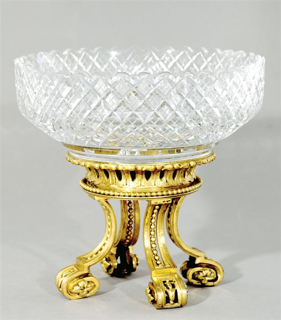 Appraisal: Fine French bronze-dore and crystal centerpiece th century scalloped and