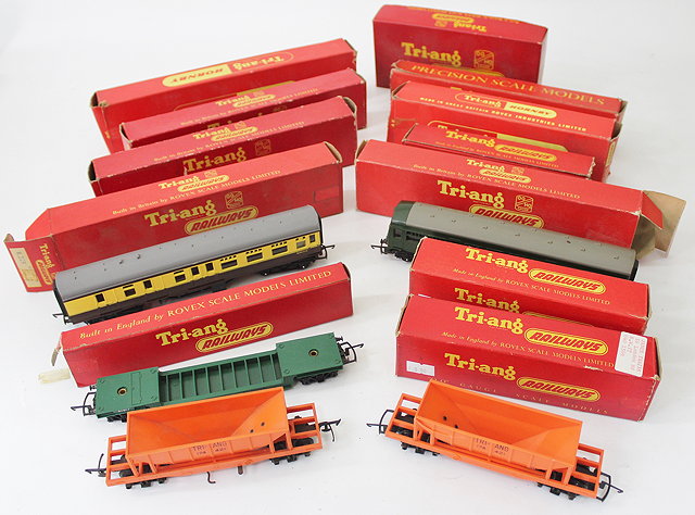 Appraisal: A GROUP OF TRI-ANG RAILWAYS boxed wagons and coaches together