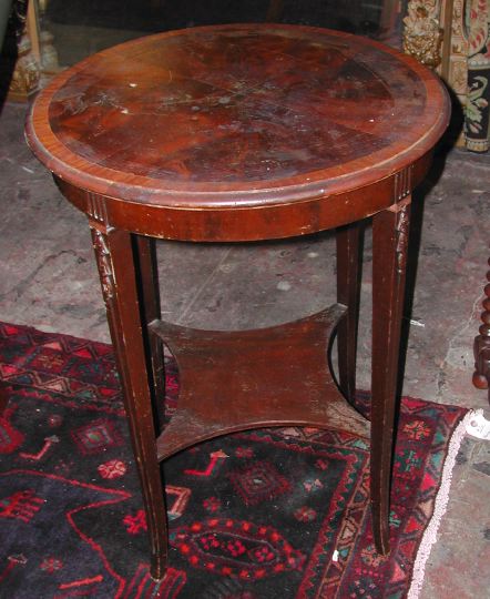 Appraisal: Regency-Style Mahogany and Banded Top Lamp Table the circular top