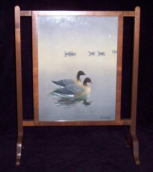 Appraisal: A firescreen with pastel by Hugh M Crowther depicting ducks