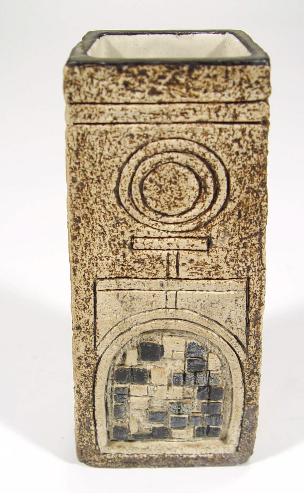 Appraisal: Troika coffin vase with incised and painted decoration marked Troika