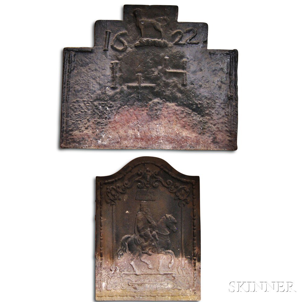 Appraisal: Two Cast Iron Firebacks one depicting a rider and horse