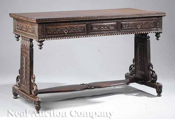 Appraisal: An Anglo-Indian Hardwood Writing Table c the top with carved