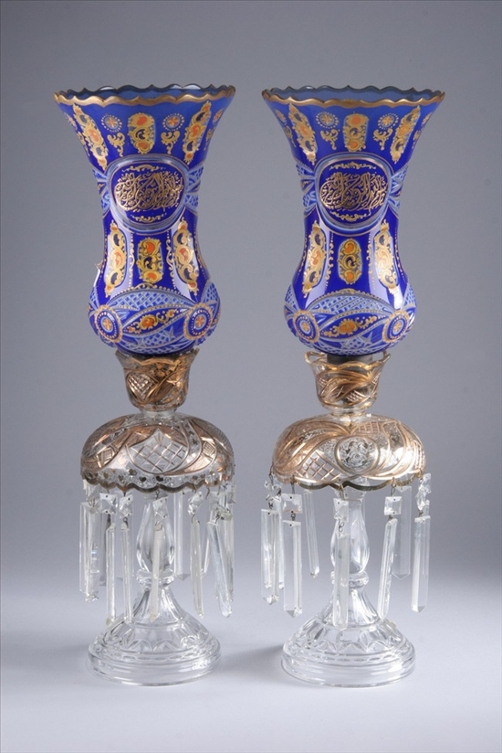 Appraisal: PAIR ASSEMBLED BOHEMIAN CUT GLASS LUSTRES late th-early th century