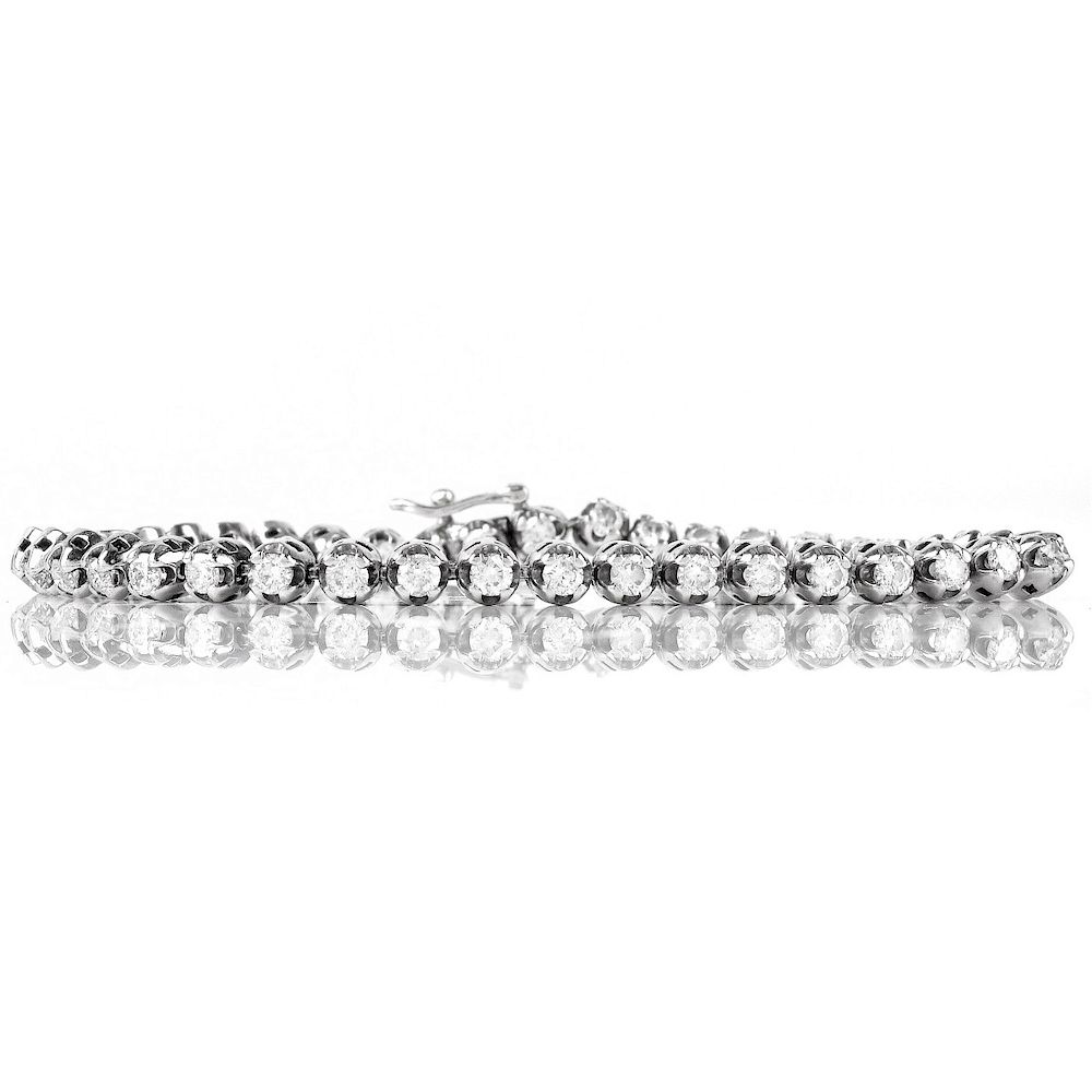 Appraisal: Diamond and K Gold Tennis Bracelet Delicate Round Brilliant Cut