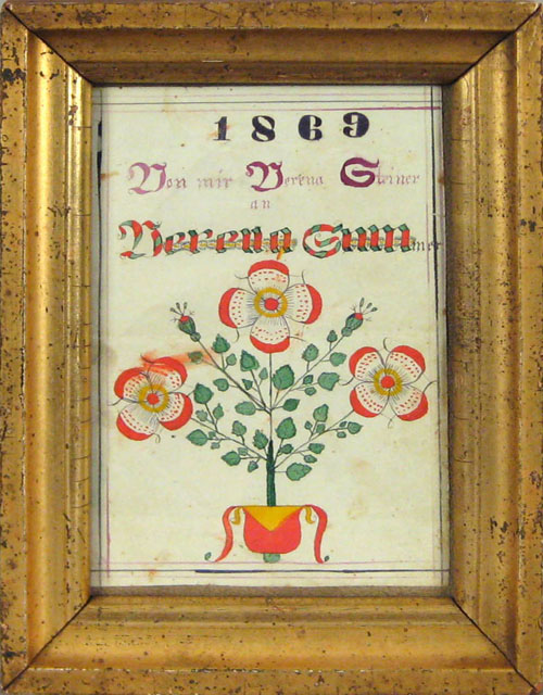 Appraisal: Ohio watercolor fraktur bookplate dated inscribed Verena Summer above potted