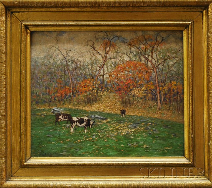 Appraisal: American School th Century Holstein Cows at Pasture Signed Wells