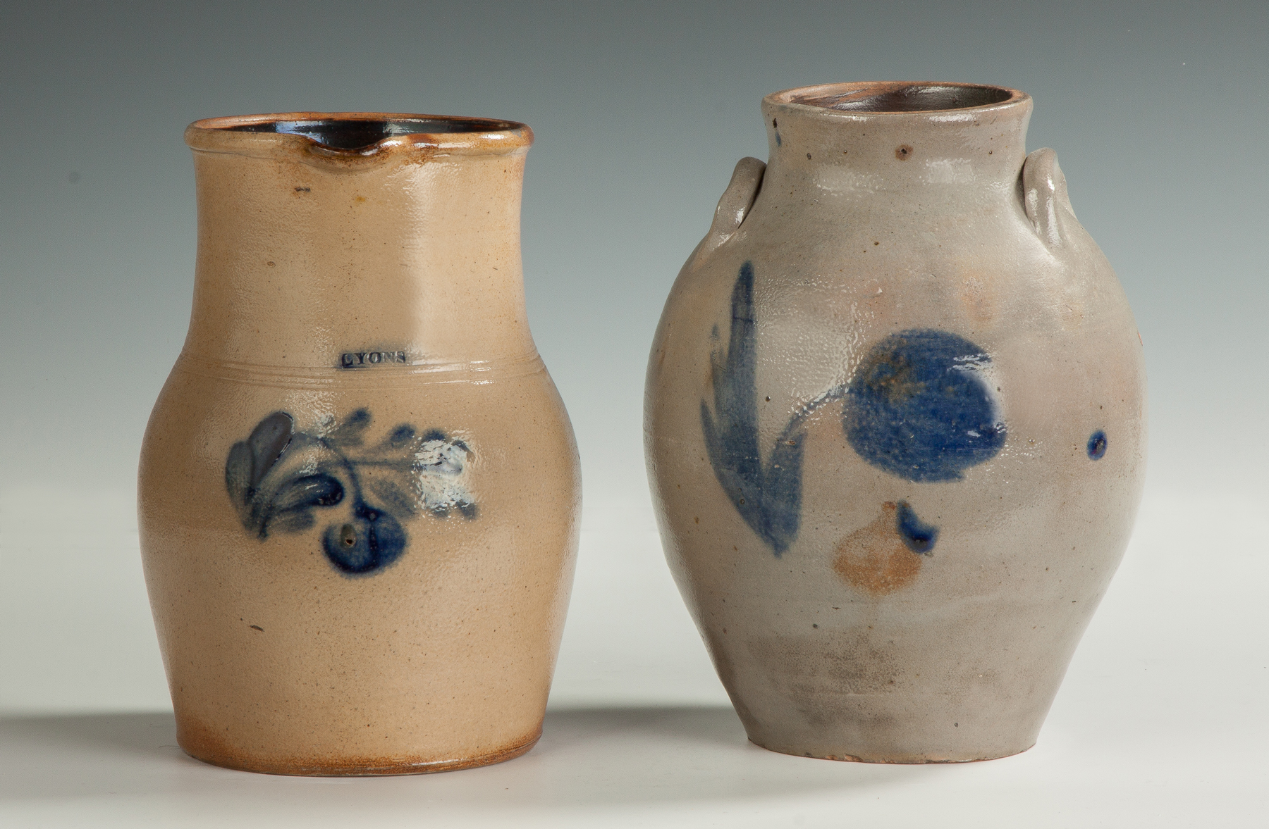 Appraisal: Early Stoneware Ovoid Jar Early th cent With cobalt flower