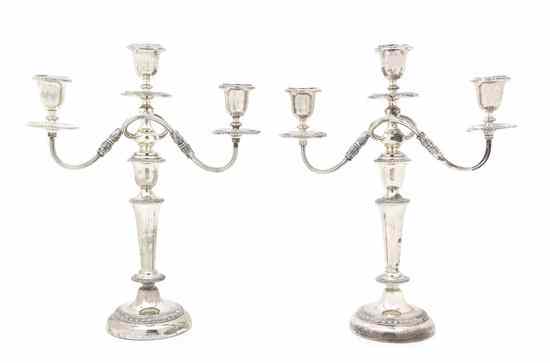 Appraisal: A Pair of American Silverplate Three-Light Candelabra having a baluster