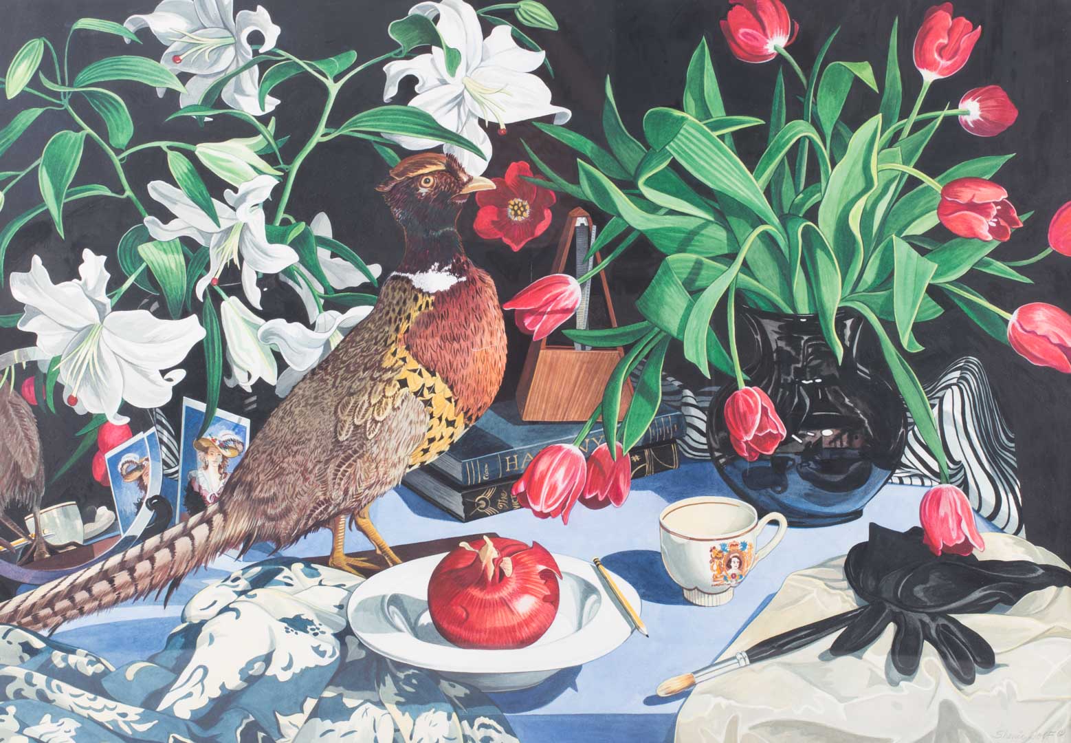 Appraisal: Sherrie Wolf Still Life with Pheasant w c American b