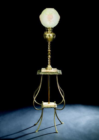 Appraisal: American Gilt-Lacquered Brass and Onyx Organ Lamp fourth quarter th