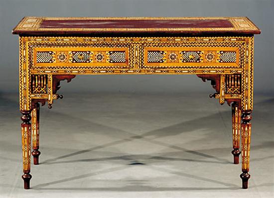 Appraisal: Anglo-Indian parquetry writing desk rectangular top with tooled leather insert