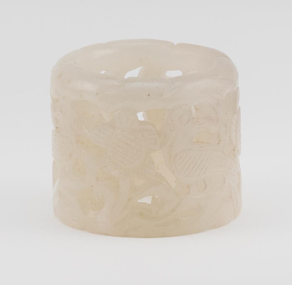 Appraisal: CHINESE CARVED WHITE JADE THUMB RING HEIGHT DIAMETER CHINESE CARVED