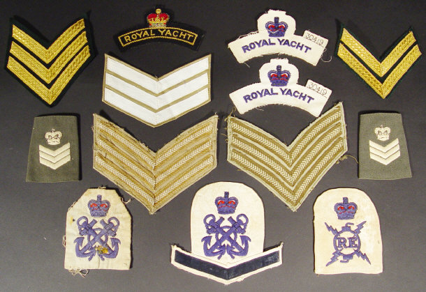 Appraisal: Selection of cloth military interest badges from the Royal Yacht