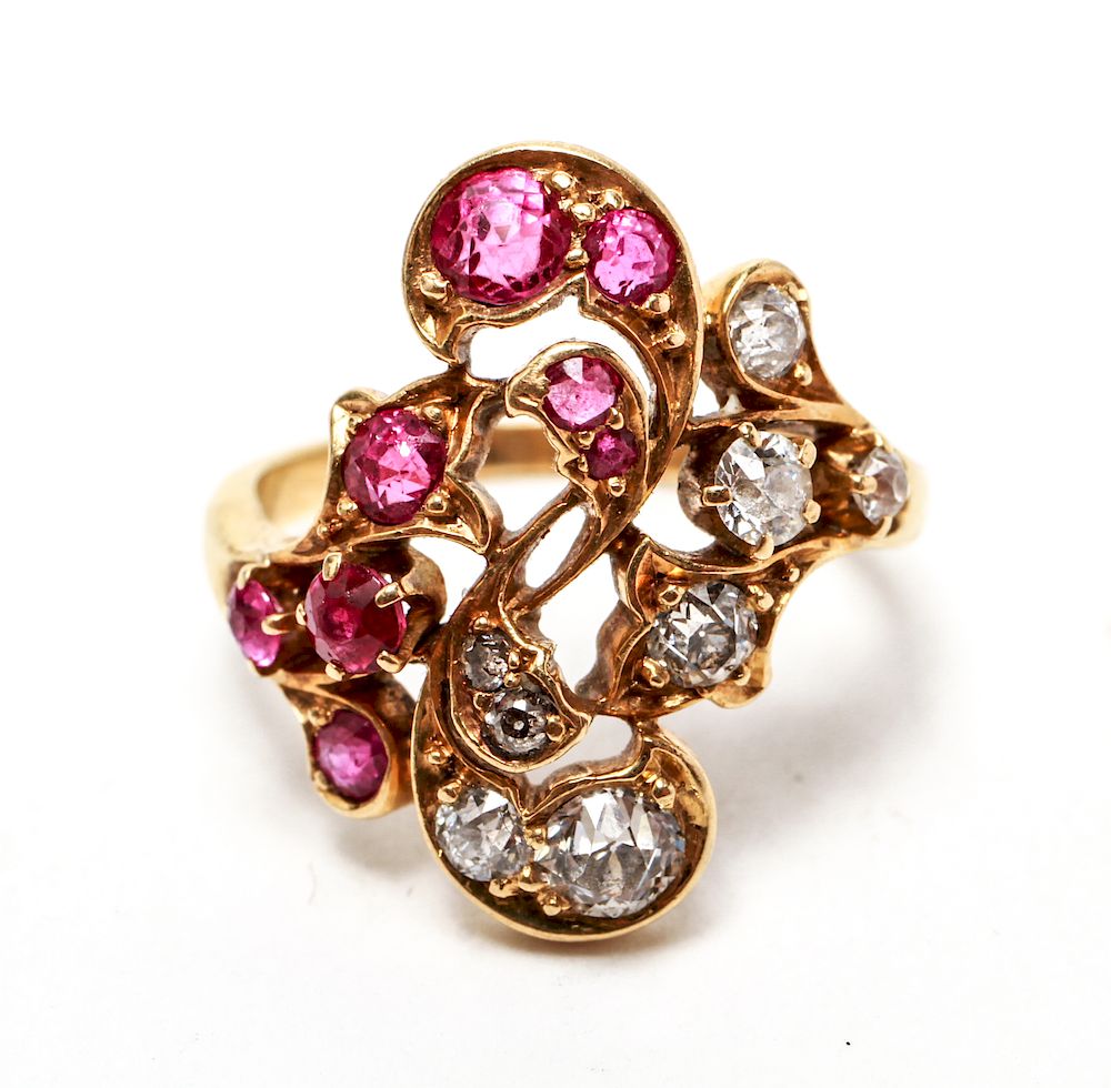 Appraisal: K Yellow Gold Rubies Diamonds Lady's Ring K yellow gold