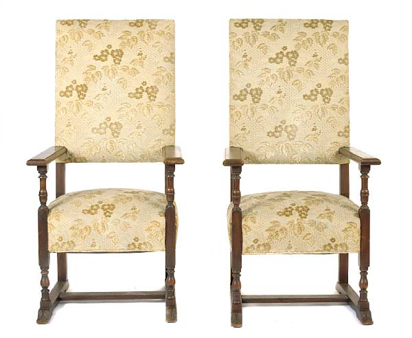 Appraisal: A pair of Renaissance revival mahogany and upholstered armchairs height