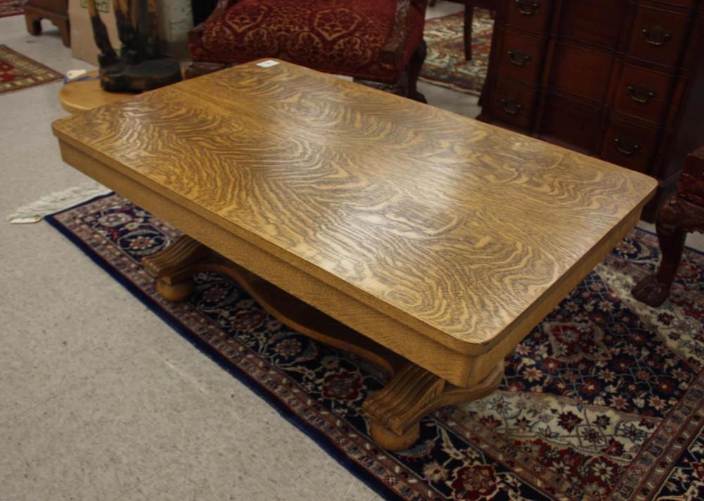 Appraisal: RECTANGULAR OAK COFFEE TABLE Empire Revival design American c a