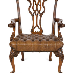 Appraisal: A George II Style Leather Upholstered Mahogany Armchair Early th