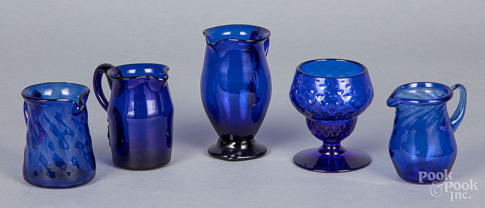 Appraisal: Five pieces of blown cobalt glass Five pieces of blown