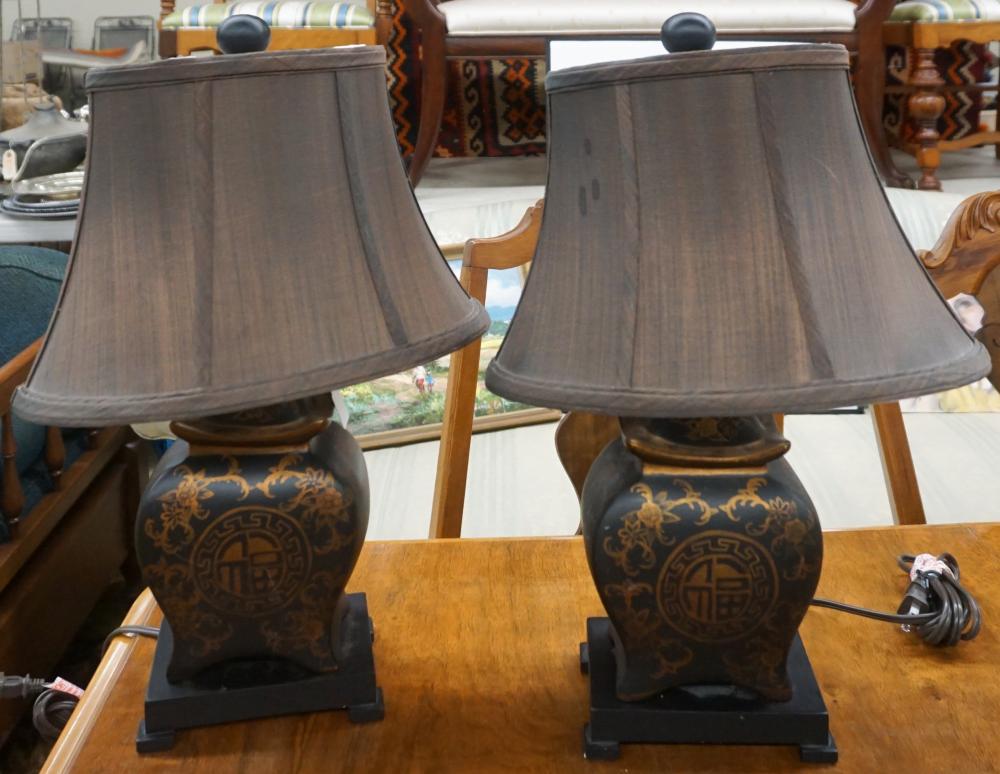 Appraisal: PAIR CHINESE PAINTED PLASTER LAMPS H IN CM Pair Chinese