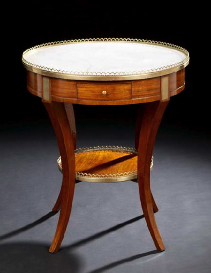 Appraisal: Louis XVI-Style Mahogany and Marble-Top Center Table late th century