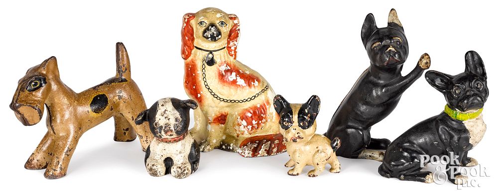 Appraisal: Six painted cast iron dog doorstops early th c Six